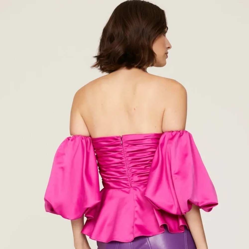 AMUR magenta Eman Off-Shoulder peplum lined party sexy Blouse size 12 - Picture 2 of 12